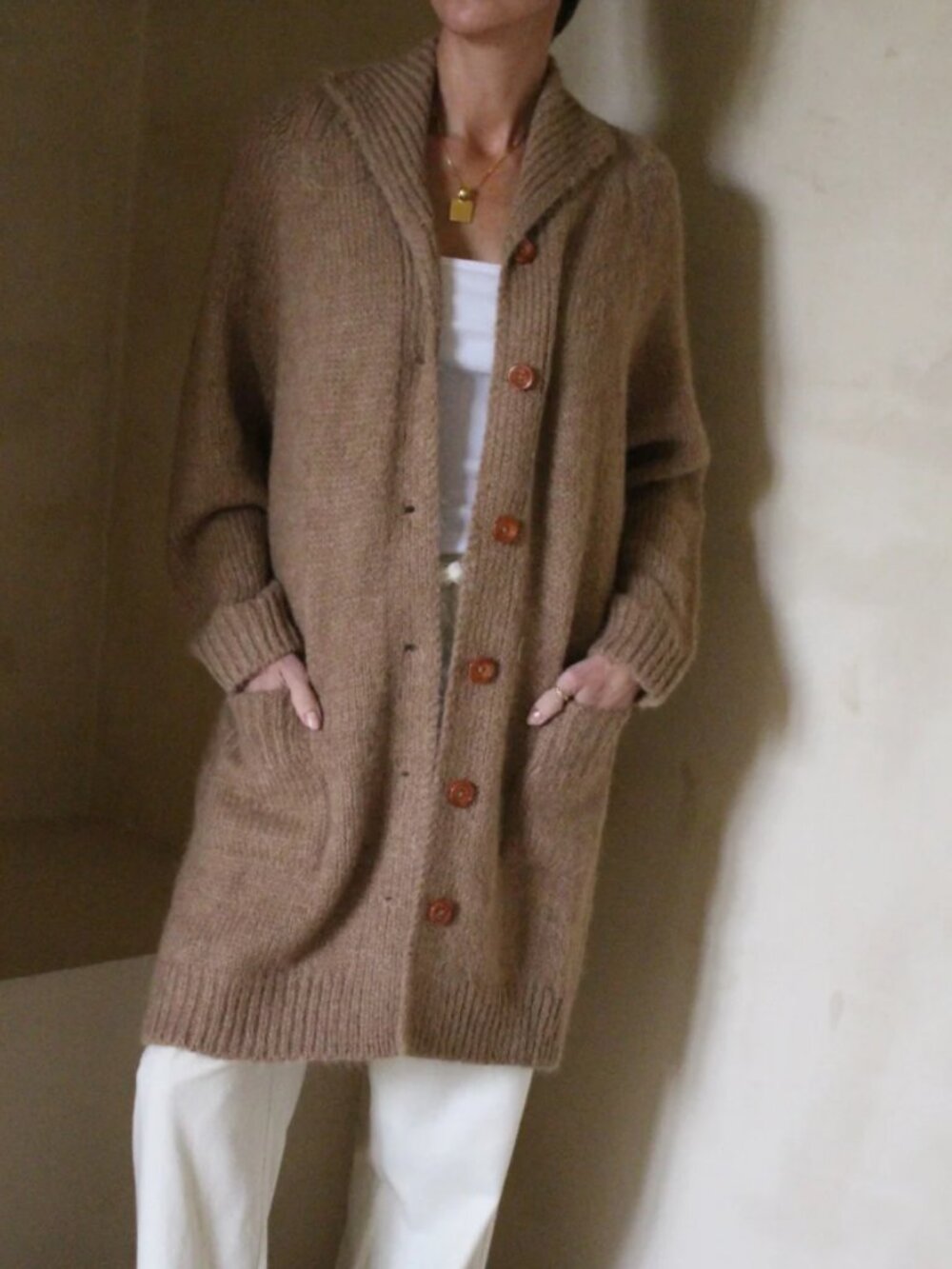 Na Nin Martie Knitted Suri Alpaca Cardigan Coat In The Color Jute One Size